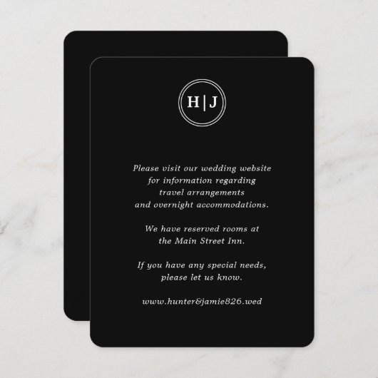 Modern Monogram Black Wedding Informatiekaartje (Voorkant / Achterkant)