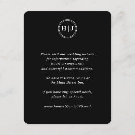 Modern Monogram Black Wedding Informatiekaartje