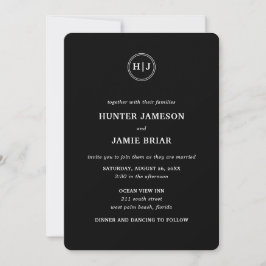 Modern Monogram Black Wedding Kaart