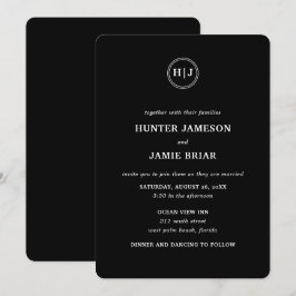 Modern Monogram Black Wedding Kaart
