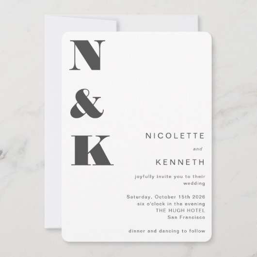 Modern Monogram Black White Bold Elegant Wedding Kaart (Voorkant)