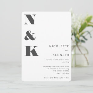 Modern Monogram Black White Bold Elegant Wedding Kaart