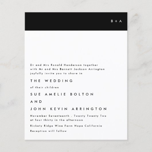 Modern Monogram Black White Budget Wedding Invite (Voorkant)