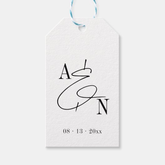 Modern Monogram Black White Wedding Cadeaulabel (Voorkant)