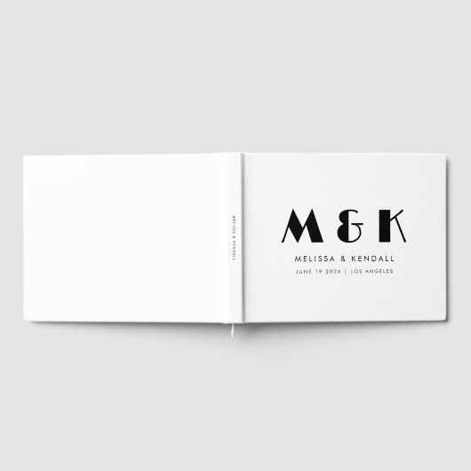 Modern Monogram Black White Wedding Gastenboek (Volledig)