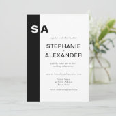 Modern Monogram Black White Wedding Invite Kaart (Staand voorkant)