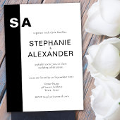 Modern Monogram Black White Wedding Invite Kaart