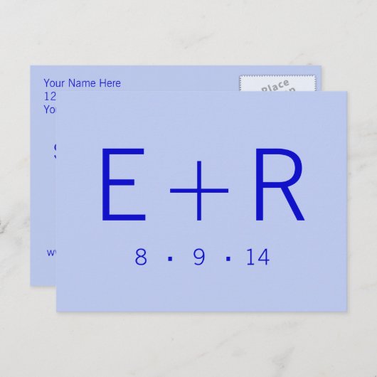 Modern Monogram - Blauw Aankondigingskaart (Voorkant / Achterkant)