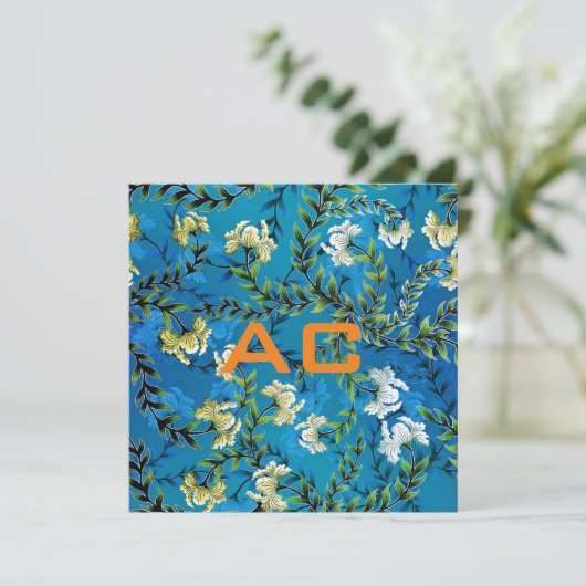 Modern Monogram Blauw Bloemend Chic (Staand voorkant)