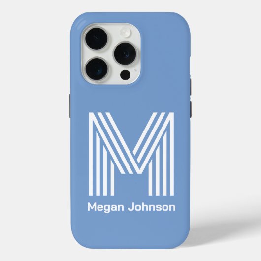 Modern Monogram blauw Case-Mate iPhone Case (Achterkant)