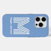 Modern Monogram blauw Case-Mate iPhone Case (Achterkant (horizontaal))