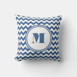 Modern Monogram Blauw Chevron Patroon Kussen