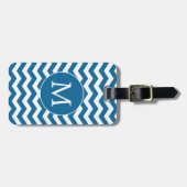 Modern Monogram Blauw Chevron Strepen Patroon Bagagelabel (Voorkant horizontaal)