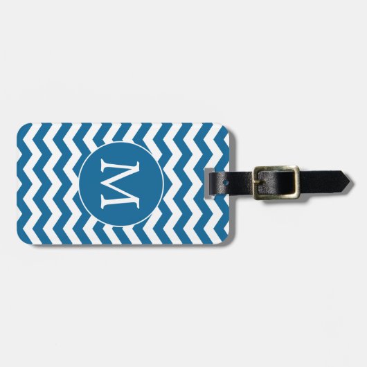Modern Monogram Blauw Chevron Strepen Patroon Bagagelabel (Voorkant horizontaal)