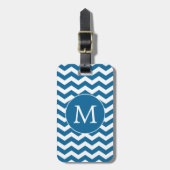 Modern Monogram Blauw Chevron Strepen Patroon Bagagelabel (Voorkant verticaal)
