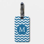 Modern Monogram Blauw Chevron Strepen Patroon Bagagelabel (Achterkant verticaal)