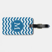 Modern Monogram Blauw Chevron Strepen Patroon Bagagelabel (Achterkant horizontaal)