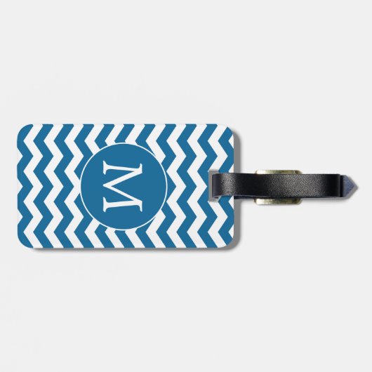 Modern Monogram Blauw Chevron Strepen Patroon Bagagelabel (Achterkant horizontaal)