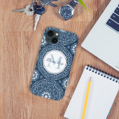 Modern Monogram Blauw Eenvoudig Mandala Aangepast Case-Mate iPhone Case
