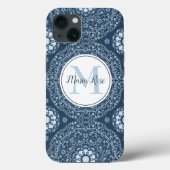 Modern Monogram Blauw Eenvoudig Mandala Aangepast Case-Mate iPhone Case (Achterkant)