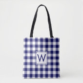 Modern Monogram Blauw en Wit Gingham Patroon Tote Bag (Voorkant)