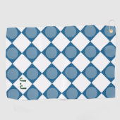 Modern Monogram Blauw en Wit Magnetisch Douane Golfhanddoek (Horizontaal)