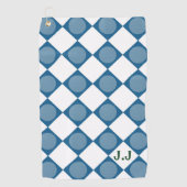 Modern Monogram Blauw en Wit Magnetisch Douane Golfhanddoek (Voorkant)