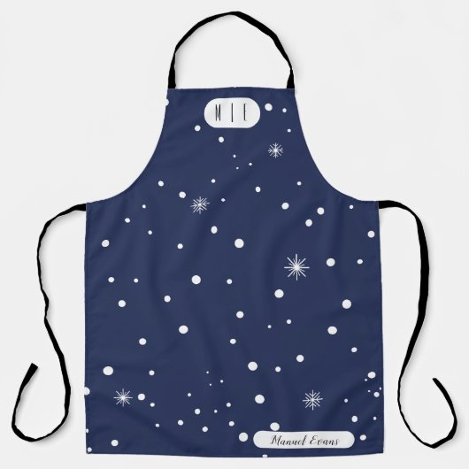 Modern Monogram Blauw en Wit Sneeuw Schort (Voorkant)