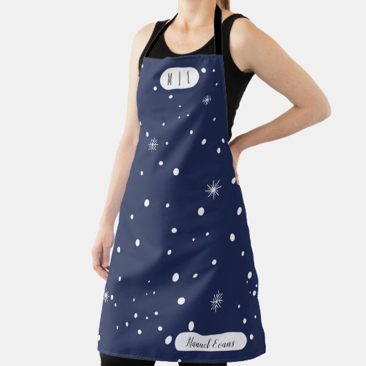 Modern Monogram Blauw en Wit Sneeuw Schort (Insitu)