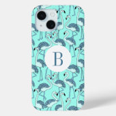 Modern Monogram Blauw Flamingo Patroon Case-Mate iPhone Case (Achterkant)