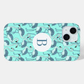 Modern Monogram Blauw Flamingo's Patroon Case-Mate iPhone Case (Achterkant (horizontaal))