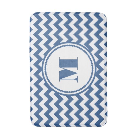 Modern Monogram Blauw Gestreepte Chevron Badmat (Voorkant Verticaal)