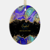 Modern Monogram Blauw Groen Goud Keramisch Ornament (Rechts)