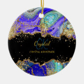 Modern Monogram Blauw Groen Goud Keramisch Ornament (Voorkant)