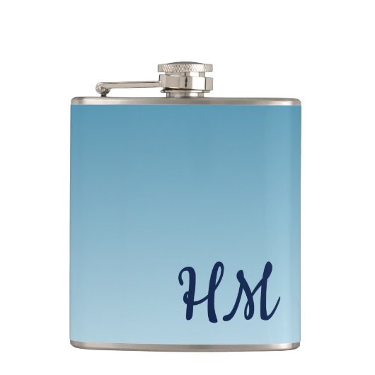 Modern Monogram blauw Heupfles (Voorkant)