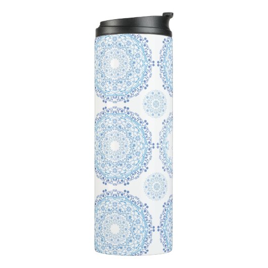 Modern monogram blauw, stijlvol patroon thermosbeker (Gedraaid links)