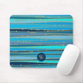 Modern Monogram Blauw Strepen Patroon Muismat