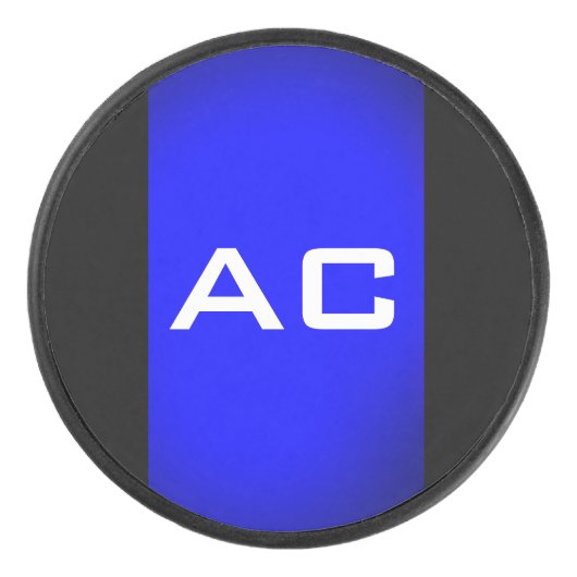 Modern Monogram Blauw Zwarte Plain Hockey Puck (Voorkant)