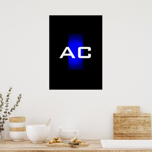 Modern Monogram Blauw Zwarte Plain Poster (Keuken)