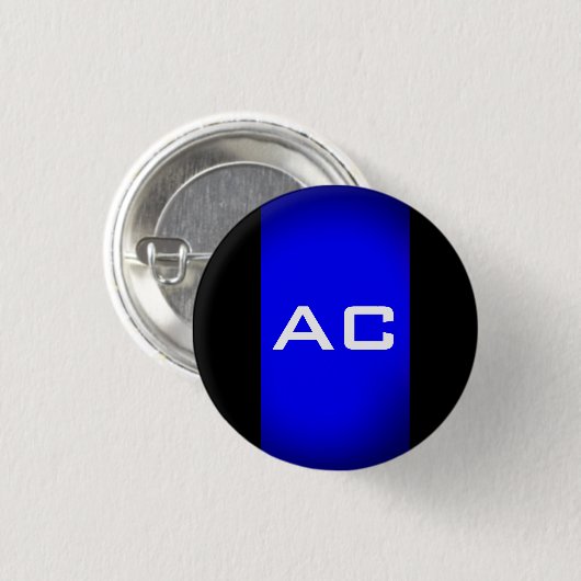 Modern Monogram Blauw Zwarte Plain Ronde Button 3,2 Cm (Voorkant /achterkant)