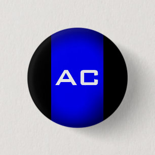 Modern Monogram Blauw Zwarte Plain Ronde Button 3,2 Cm