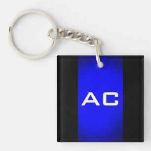 Modern Monogram Blauw Zwarte Plain Sleutelhanger
