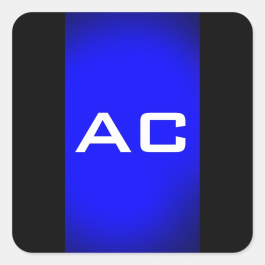 Modern Monogram Blauw Zwarte Plain Vierkante Sticker (Voorkant)
