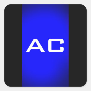 Modern Monogram Blauw Zwarte Plain Vierkante Sticker