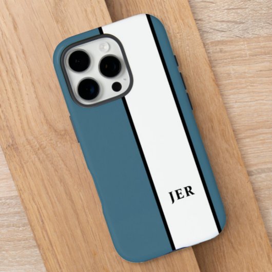 Modern Monogram | Blauwe Streep iPhone 16 Hoes
