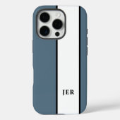 Modern Monogram | Blauwe Streep iPhone 16 Hoesje (Achterkant)