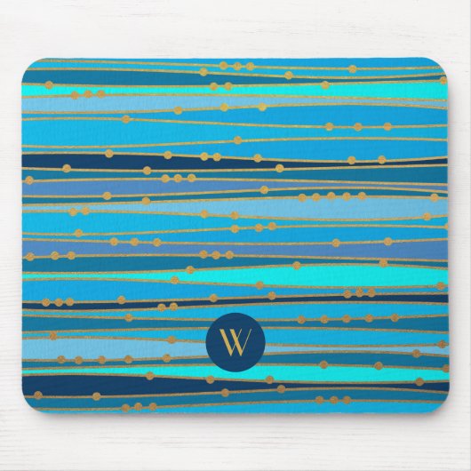 Modern Monogram Blauwe Strepen Patroon Muismat (Voorkant)