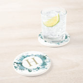 Modern Monogram Blauwgroen goud Zandsteen Onderzetter (Zijkant)