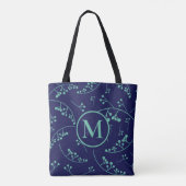 Modern monogram blauwgroen turkooisbessenpatroon tote bag (Achterkant)