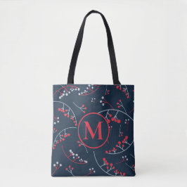 Modern monogram bleek grijs roodbessenpatroon tote bag